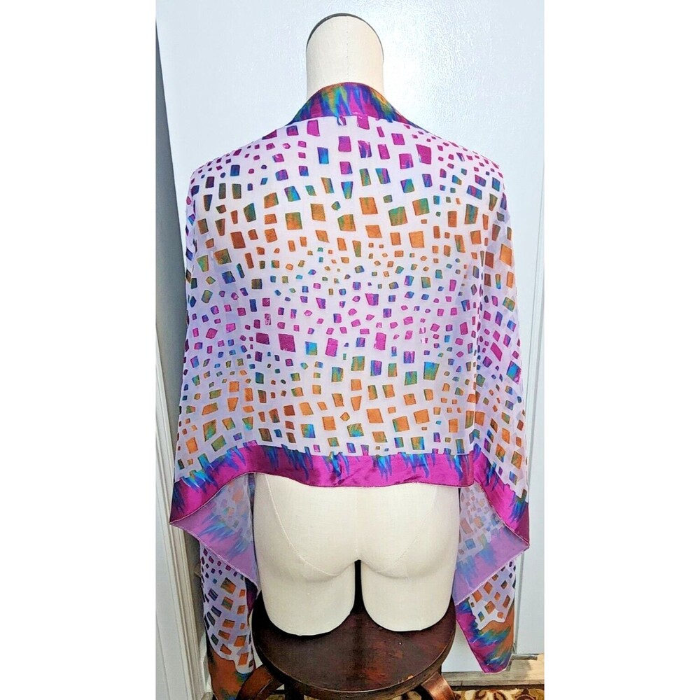 Amtal Rectangular Scarf Shawl Color Mix Textured Sheer Velvet Geometric Design - Picture 3 of 6